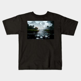 Foggy Lake Falling Raindrops On A Rainy Autumn Day Kids T-Shirt